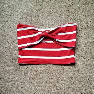 Red/White Stripe Bow Crop Top